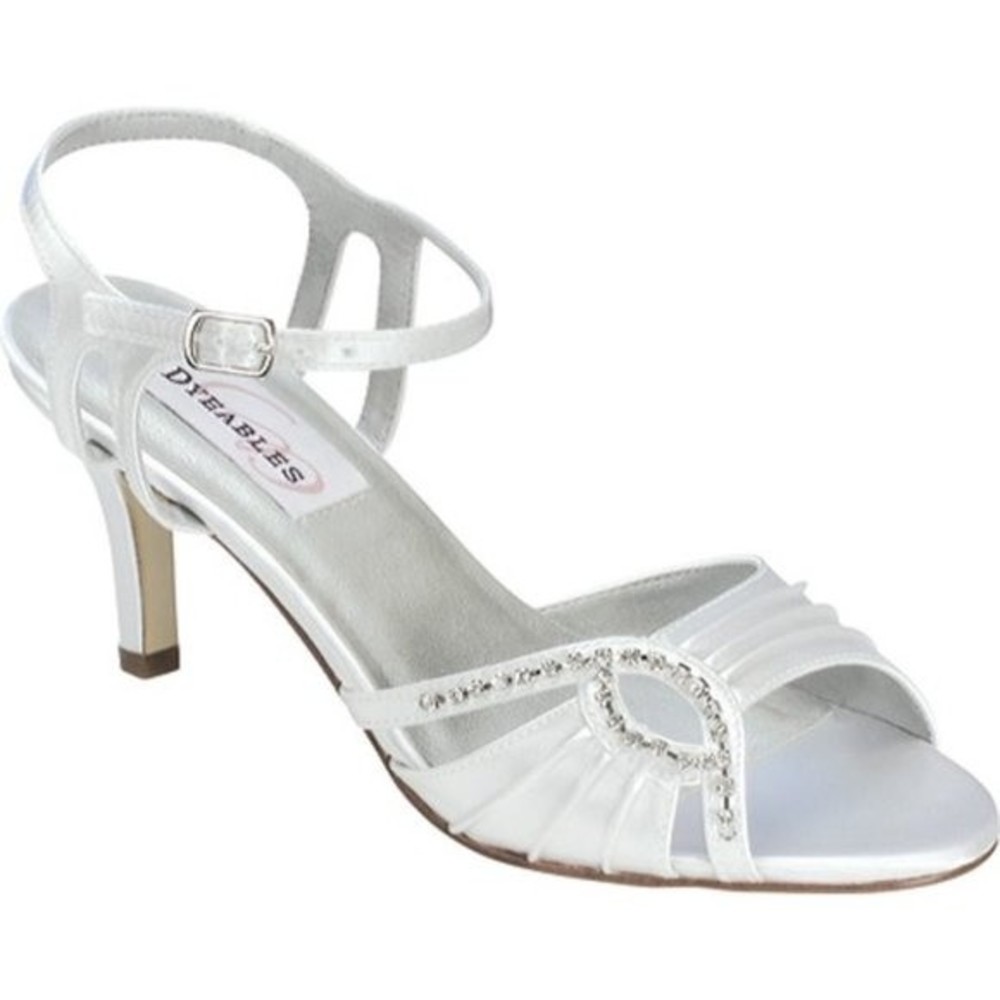 9.5W 9.5 WIDE Dyeables Women's Ariana White Satin Rhinestone Jeweled Heels Pumps